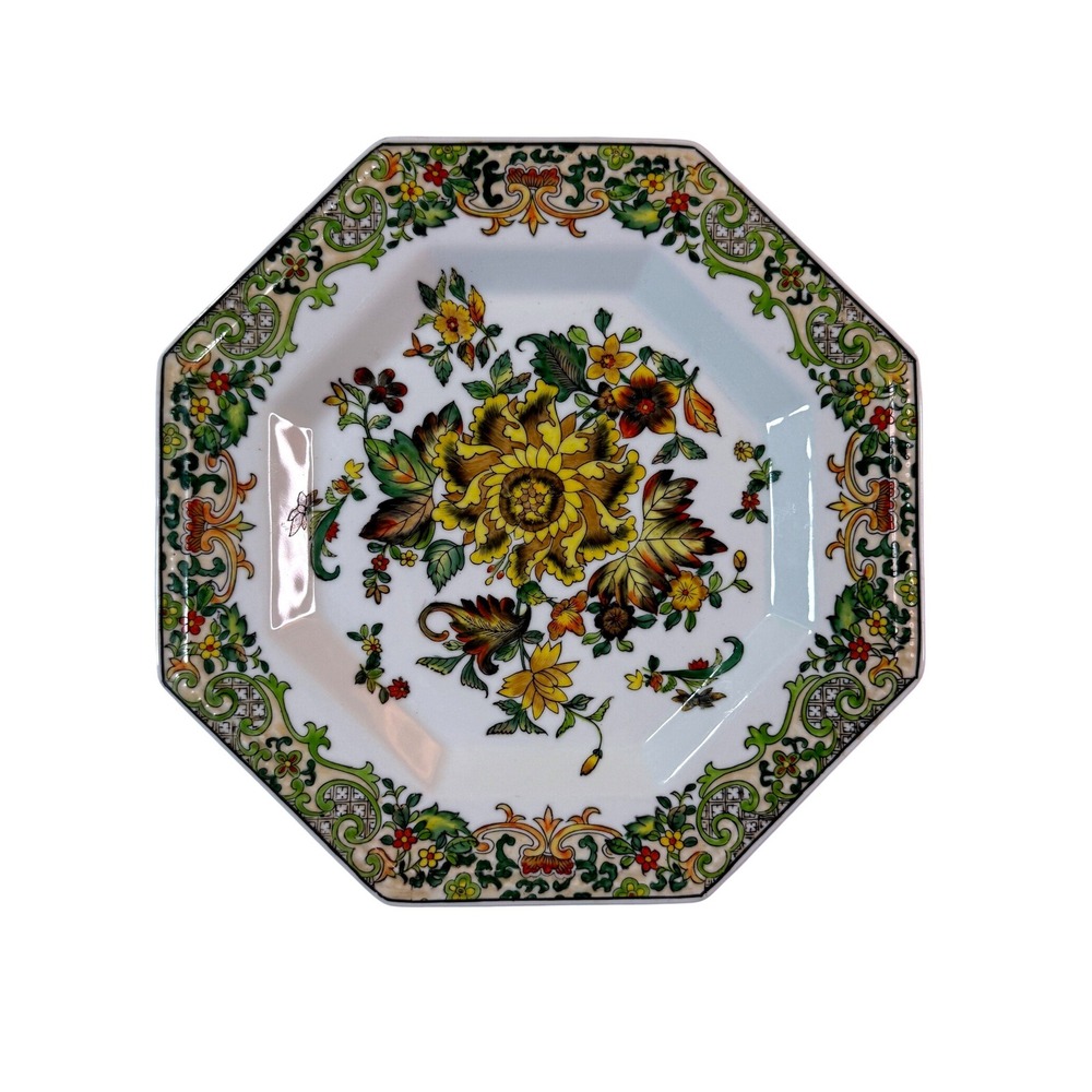 Vintage Octagonal Floral Porcelain Decorative Plate Asian Style Home Decor